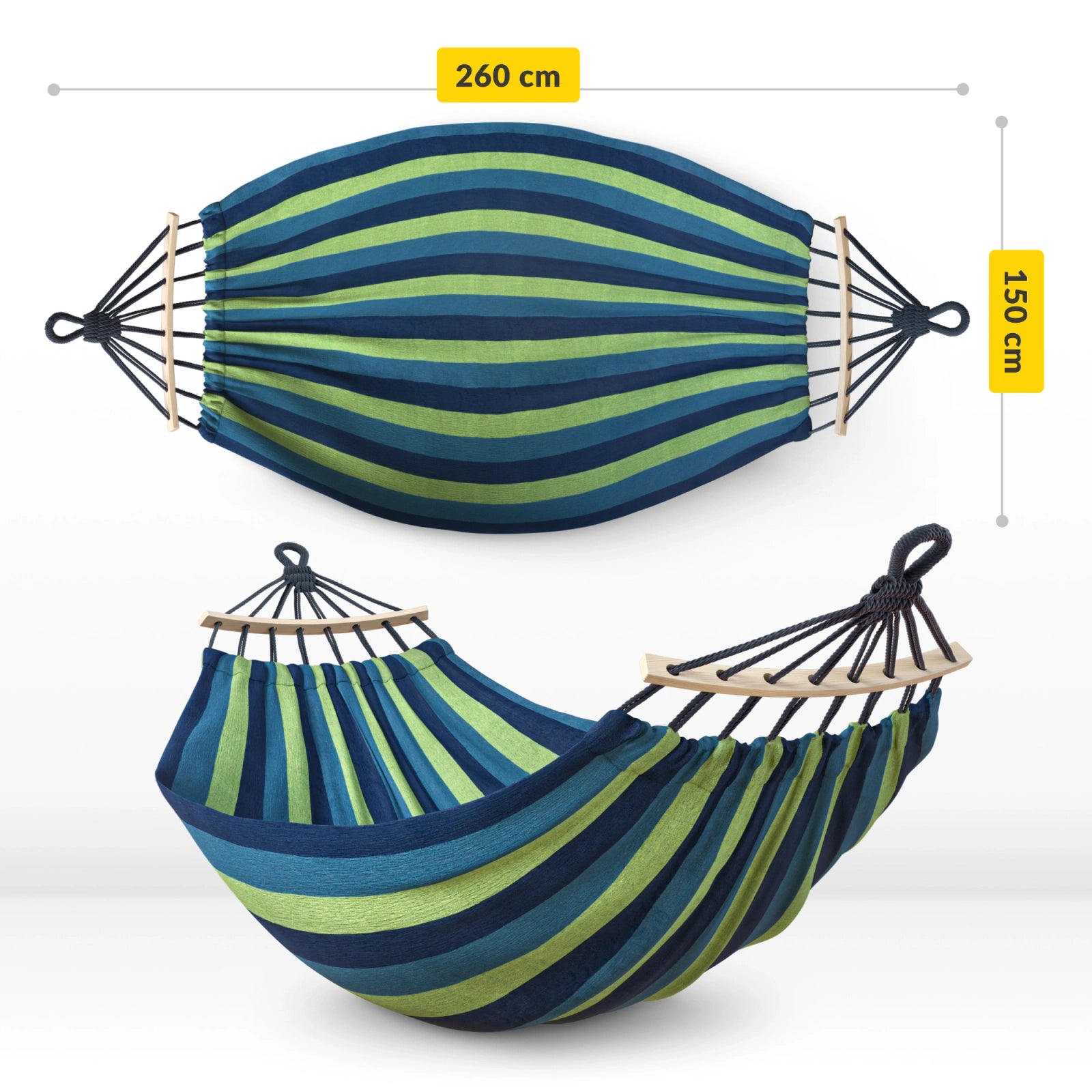 Hamak ogrodowy dwuosobowy z drążkiem 260x150 cm czerwono-żółty