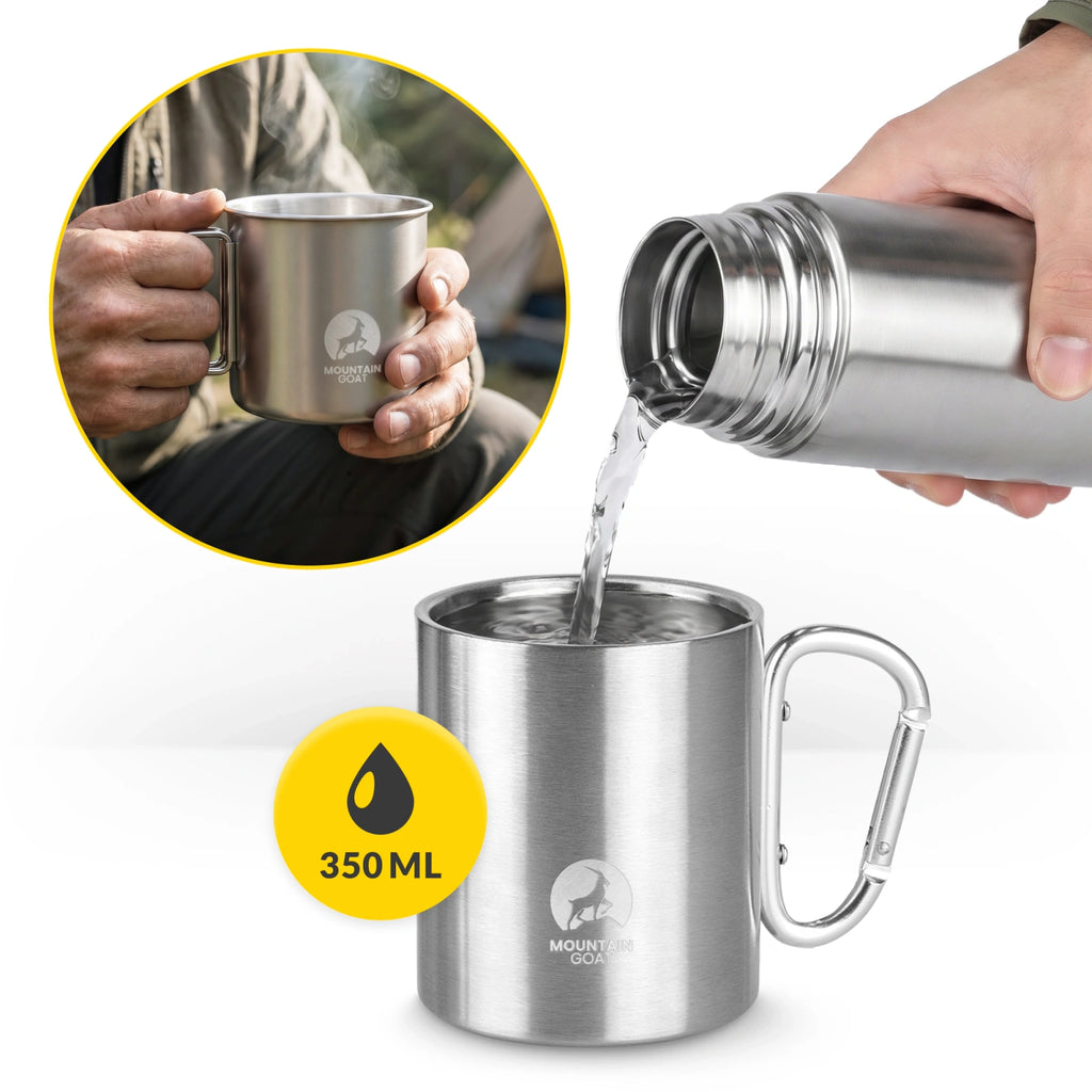 Stalowy kubek turystyczny z karabińczykiem  350 ml