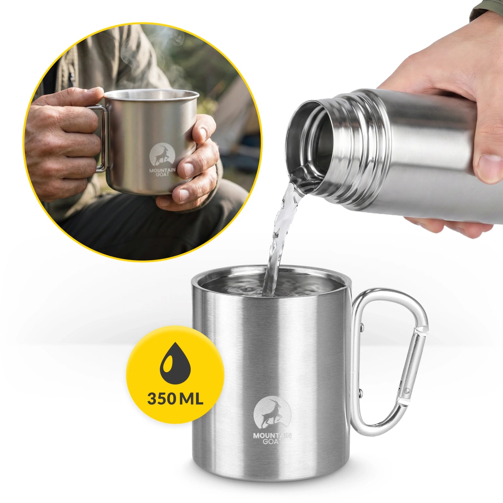 Stalowy kubek turystyczny z karabińczykiem  350 ml