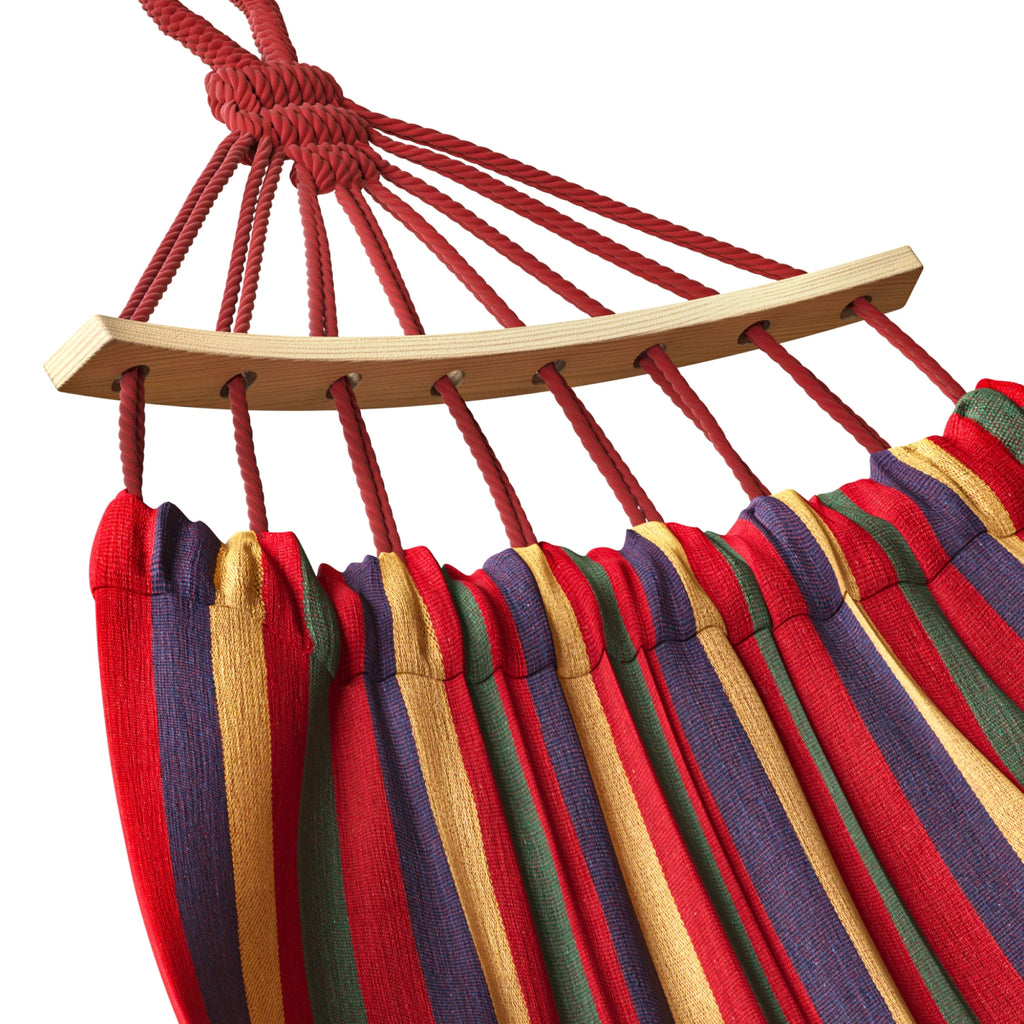 Hamak ogrodowy dwuosobowy z drążkiem 260x150 cm czerwono-żółty