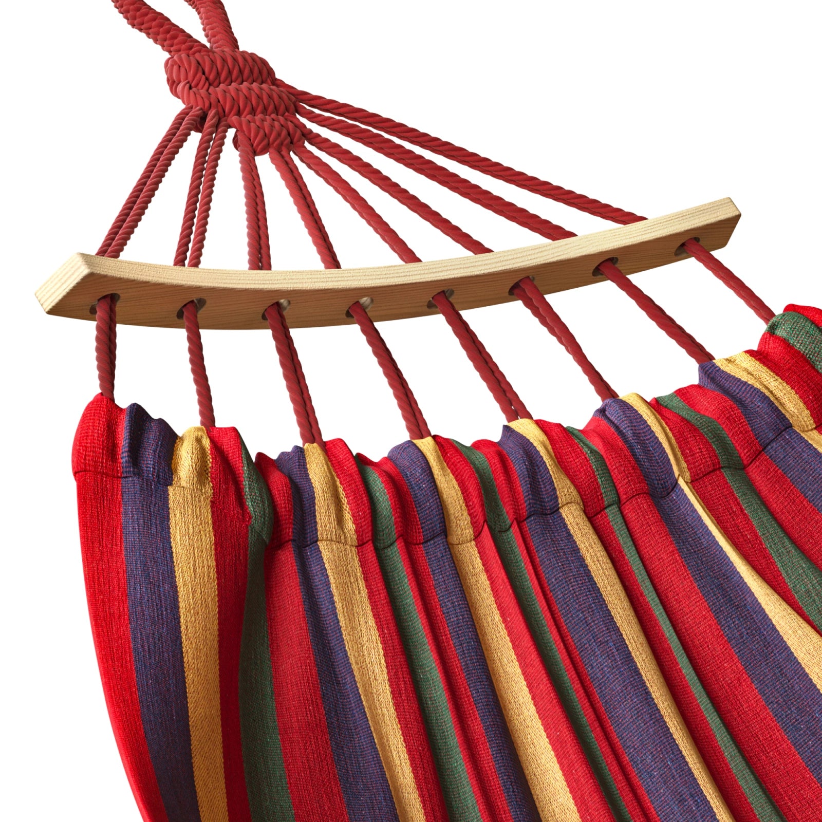 Hamak ogrodowy dwuosobowy z drążkiem 260x150 cm czerwono-żółty