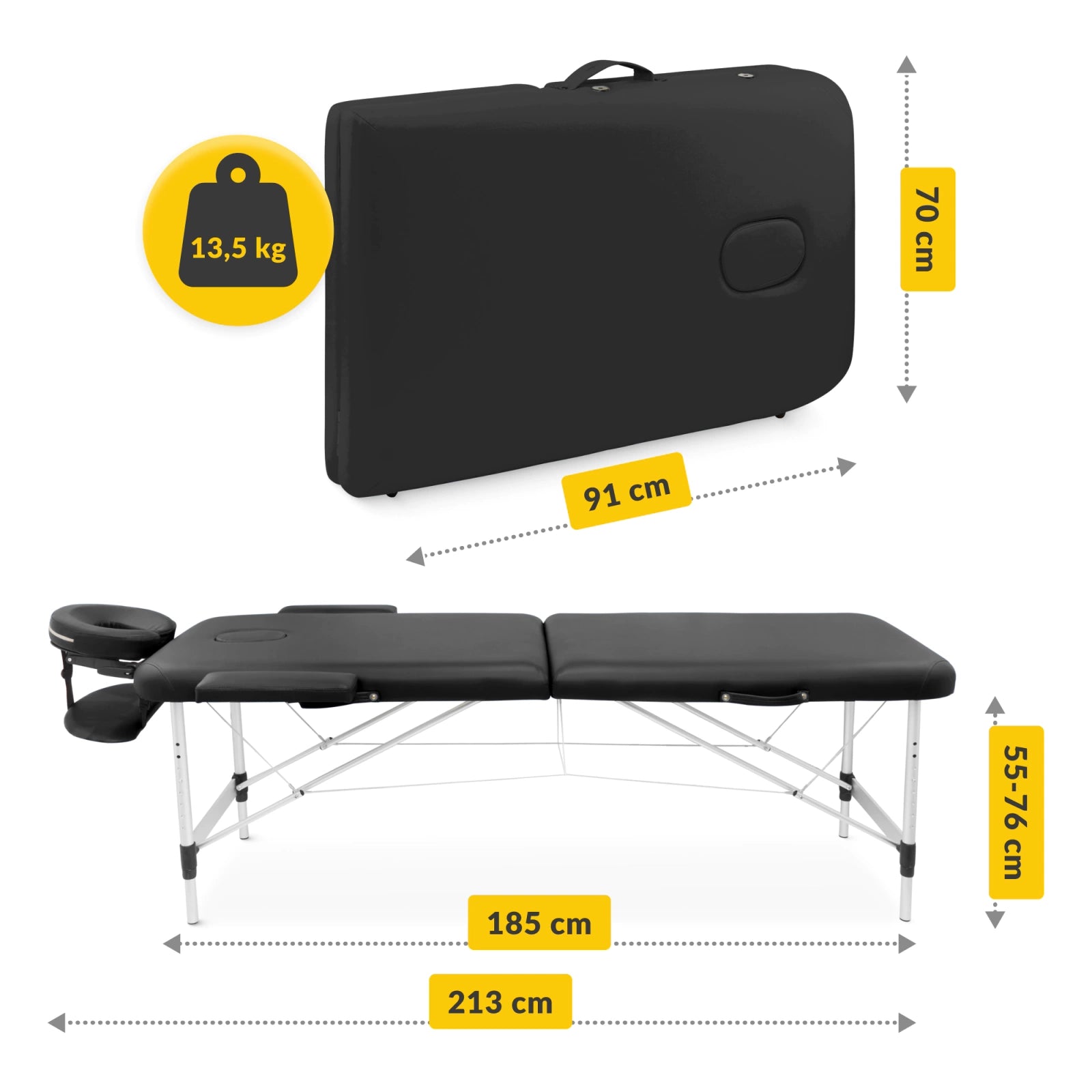 Stół do masażu aluminiowy 70 cm czarny