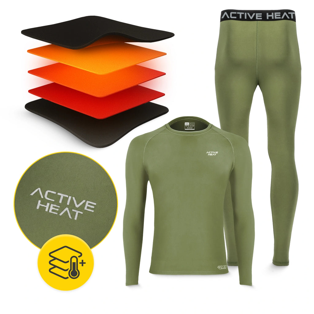Bielizna termiczna unisex - zielony komplet koszulka + spodnie rozmiar XXL
