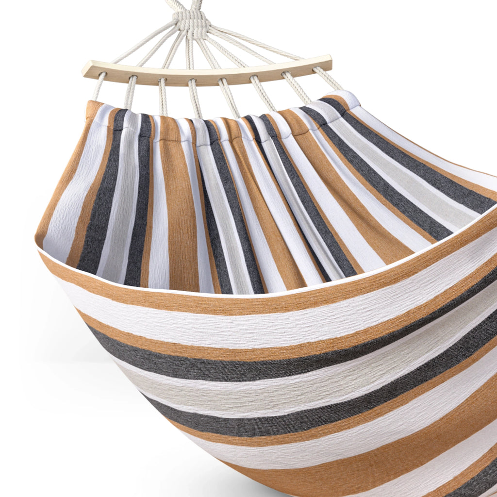 Hamak ogrodowy dwuosobowy z drążkiem 260x150 cm czerwono-żółty
