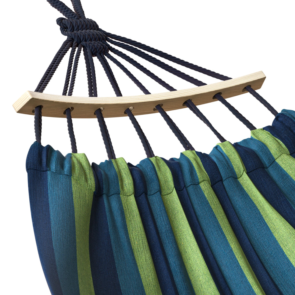 Hamak ogrodowy dwuosobowy z drążkiem 260x150 cm czerwono-żółty