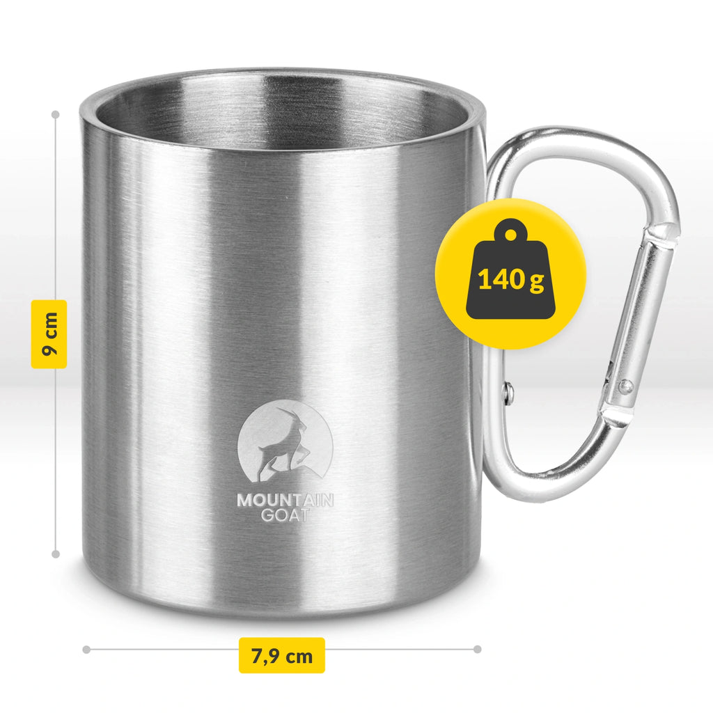 Stalowy kubek turystyczny z karabińczykiem  350 ml