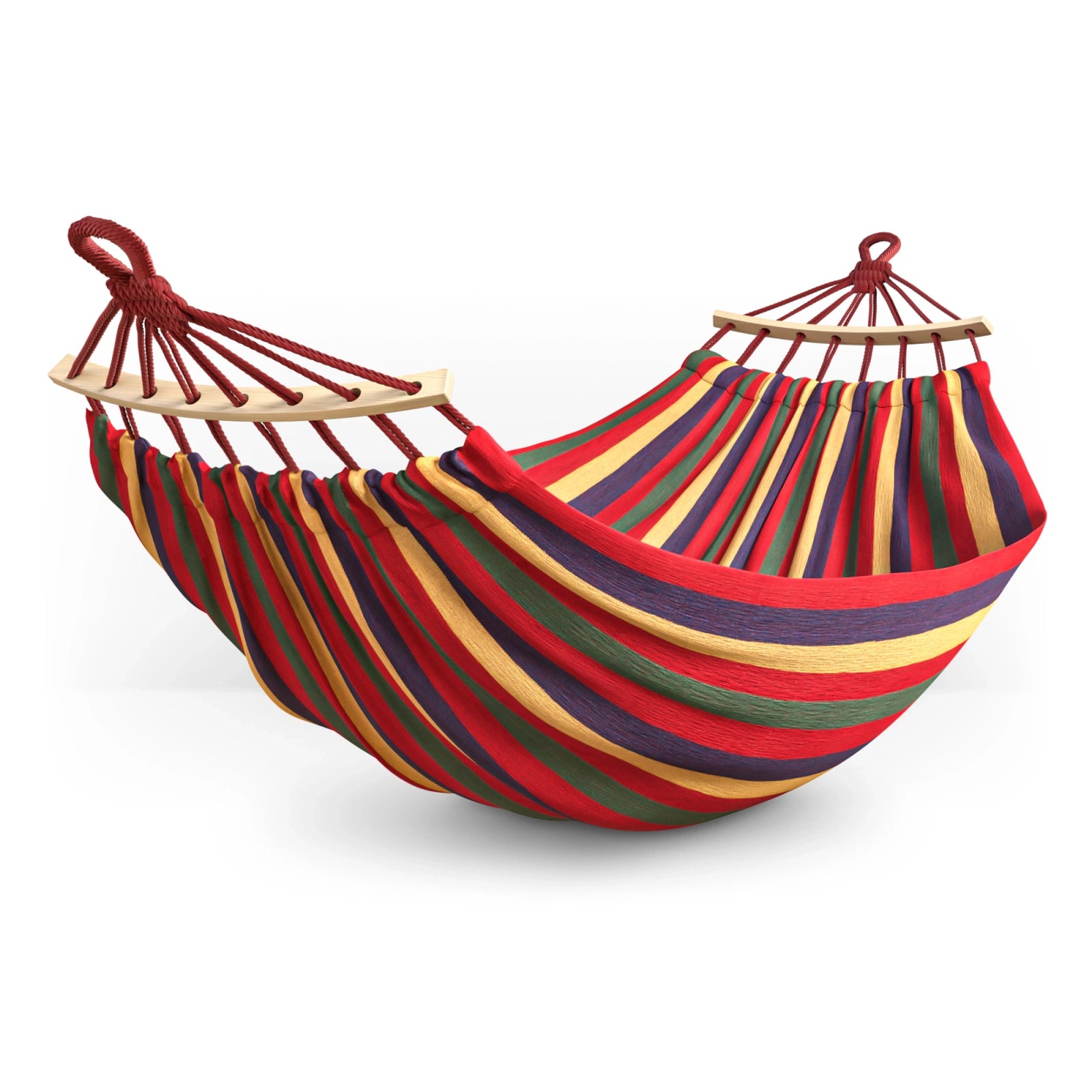 Hamak ogrodowy dwuosobowy z drążkiem 260x150 cm czerwono-żółty