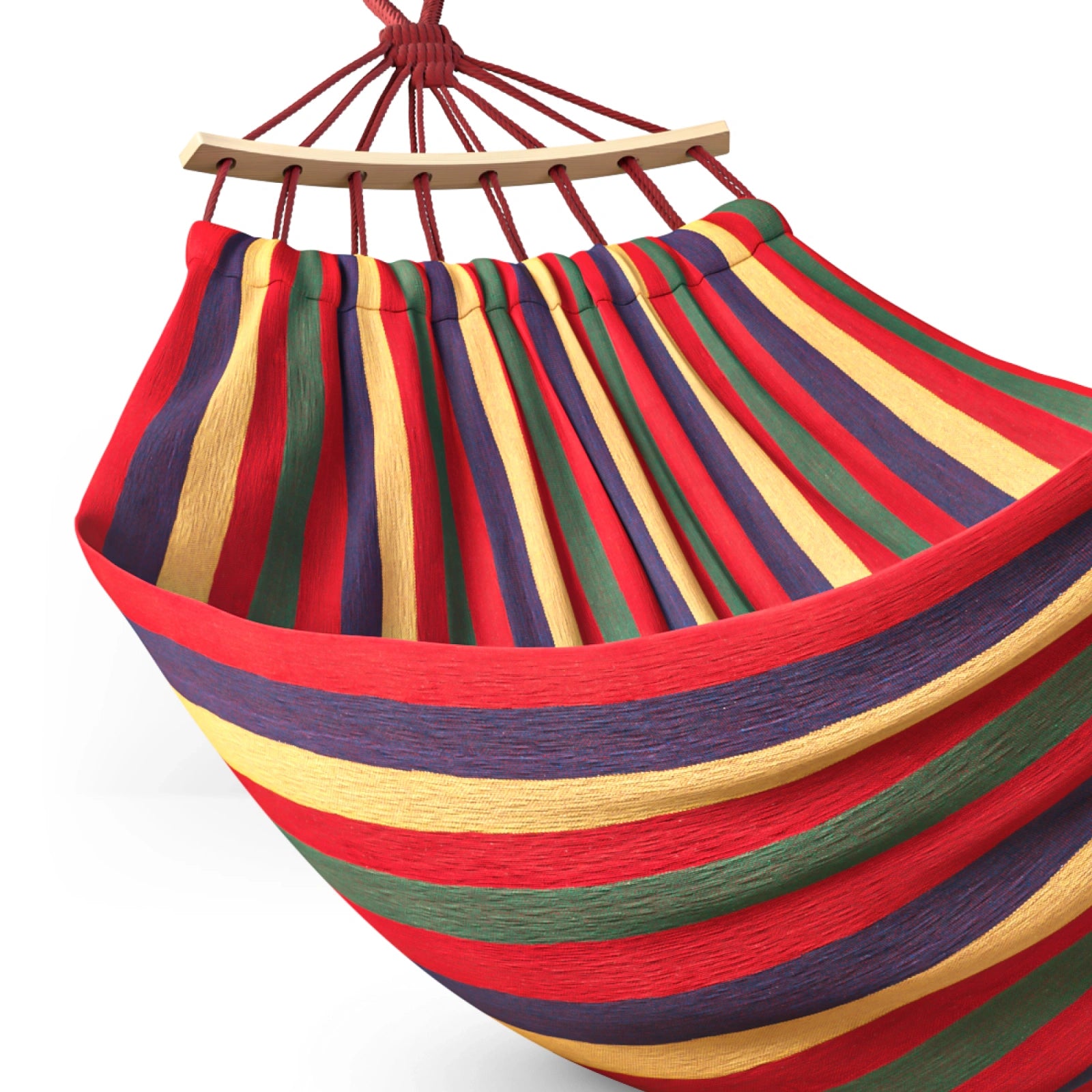Hamak ogrodowy dwuosobowy z drążkiem 260x150 cm czerwono-żółty