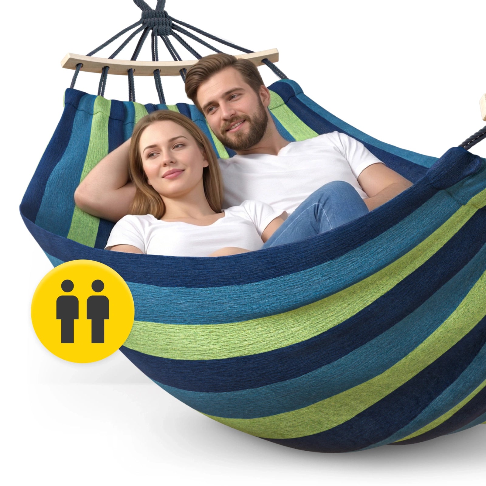 Hamak ogrodowy dwuosobowy z drążkiem 260x150 cm czerwono-żółty