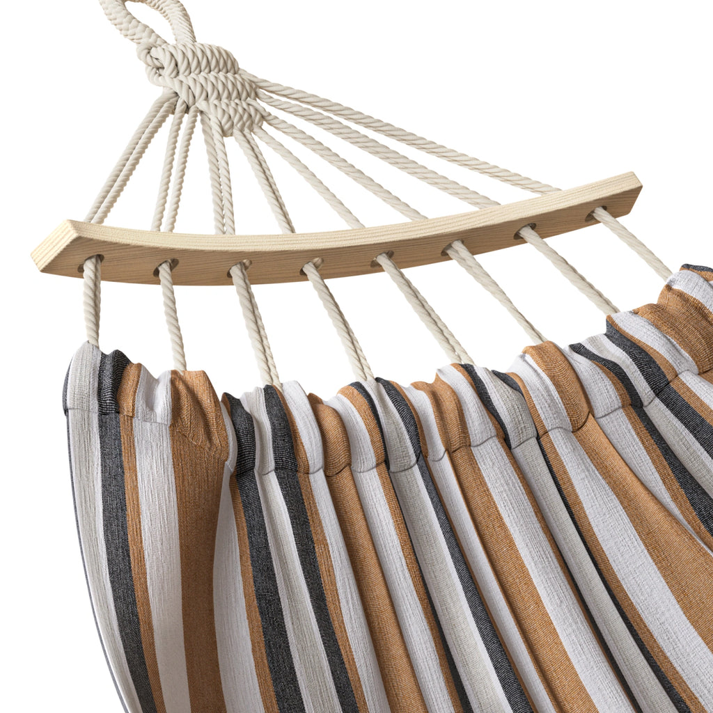 Hamak ogrodowy dwuosobowy z drążkiem 260x150 cm czerwono-żółty