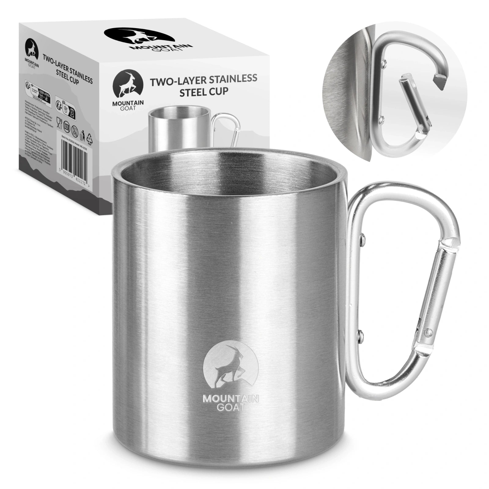 Stalowy kubek turystyczny z karabińczykiem  350 ml