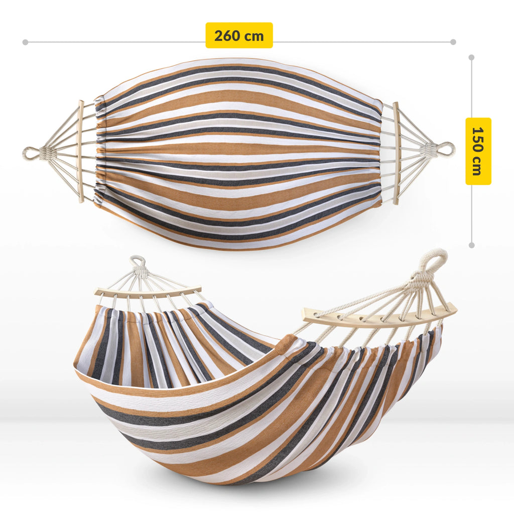 Hamak ogrodowy dwuosobowy z drążkiem 260x150 cm czerwono-żółty